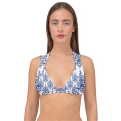 Blue And White Ornament Damask Vintage Double Strap Halter Bikini Top by ConteMonfrey