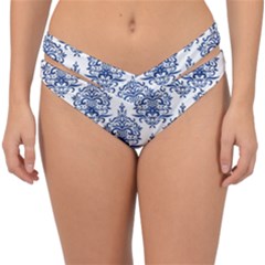 Blue And White Ornament Damask Vintage Double Strap Halter Bikini Bottom by ConteMonfrey