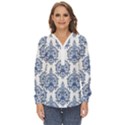 Blue And White Ornament Damask Vintage Zip Up Long Sleeve Blouse View1