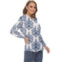 Blue And White Ornament Damask Vintage Zip Up Long Sleeve Blouse View3