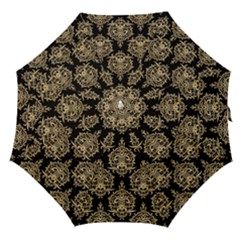 Black And Cream Ornament Damask Vintage Straight Umbrellas by ConteMonfrey