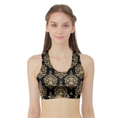 Black And Cream Ornament Damask Vintage Sports Bra With Border by ConteMonfrey