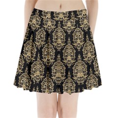 Black And Cream Ornament Damask Vintage Pleated Mini Skirt by ConteMonfrey