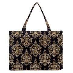 Black And Cream Ornament Damask Vintage Zipper Medium Tote Bag by ConteMonfrey