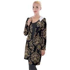 Black And Cream Ornament Damask Vintage Hooded Pocket Cardigan by ConteMonfrey