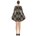 Black And Cream Ornament Damask Vintage Long Sleeve Velvet V-neck Dress View2