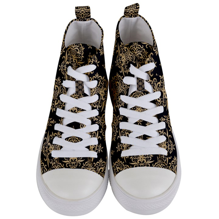 Black And Cream Ornament Damask Vintage Women s Mid-Top Canvas Sneakers