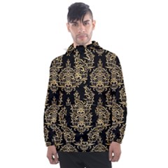 Black And Cream Ornament Damask Vintage Men s Front Pocket Pullover Windbreaker by ConteMonfrey