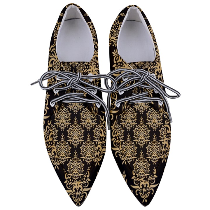 Black And Cream Ornament Damask Vintage Pointed Oxford Shoes