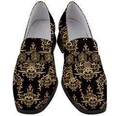 Black And Cream Ornament Damask Vintage Women s Chunky Heel Loafers by ConteMonfrey