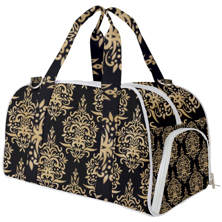 Black And Cream Ornament Damask Vintage Burner Gym Duffel Bag