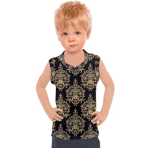 Black And Cream Ornament Damask Vintage Kids  Sport Tank Top by ConteMonfrey