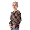 Black And Cream Ornament Damask Vintage Kids  Long Sleeve Tee with Frill  View2