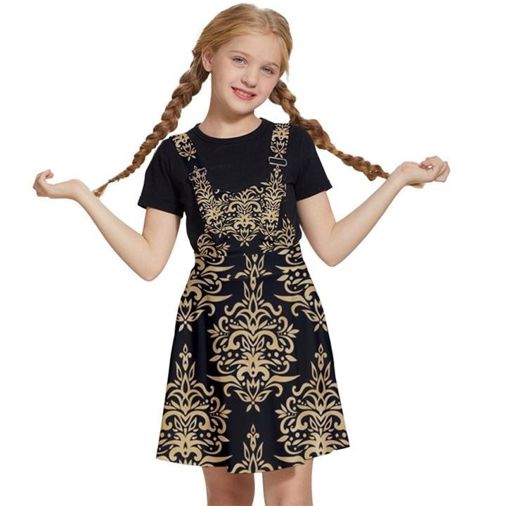 Black And Cream Ornament Damask Vintage Kids  Apron Dress