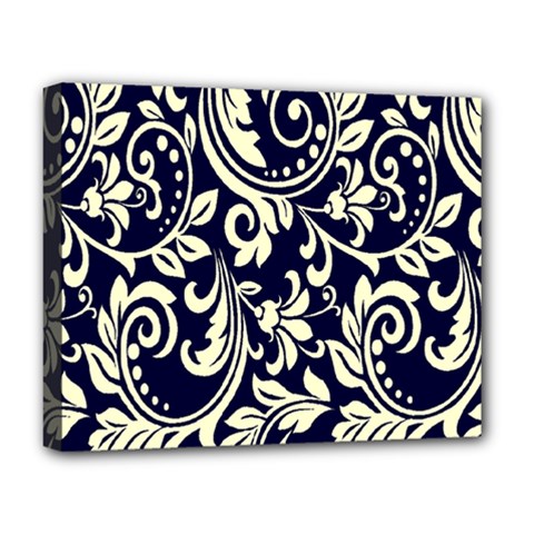 Blue Floral Tribal Deluxe Canvas 20  X 16  (stretched) by ConteMonfrey