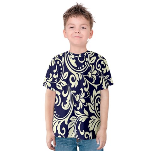 Blue Floral Tribal Kids  Cotton Tee by ConteMonfrey