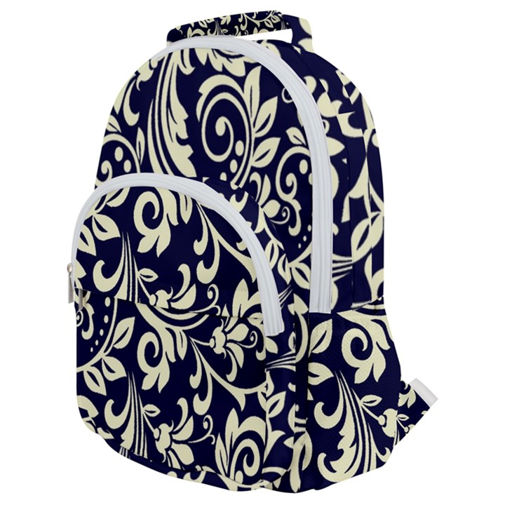 Blue floral tribal Rounded Multi Pocket Backpack