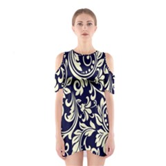 Blue Floral Tribal Shoulder Cutout One Piece Dress by ConteMonfrey