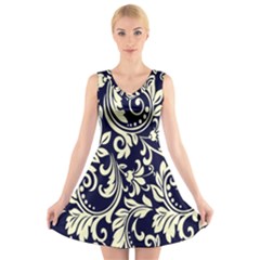 Blue Floral Tribal V-neck Sleeveless Dress by ConteMonfrey