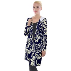 Blue Floral Tribal Hooded Pocket Cardigan by ConteMonfrey