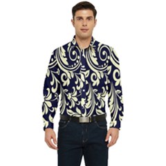 Blue Floral Tribal Men s Long Sleeve  Shirt by ConteMonfrey