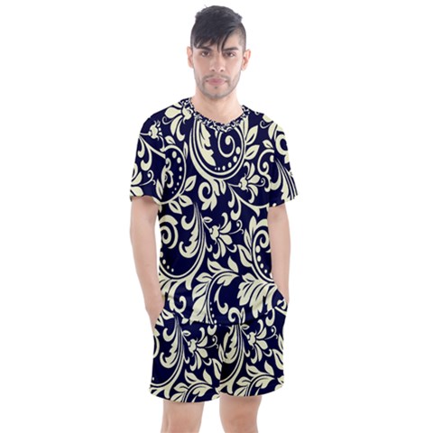 Blue Floral Tribal Men s Mesh Tee And Shorts Set by ConteMonfrey