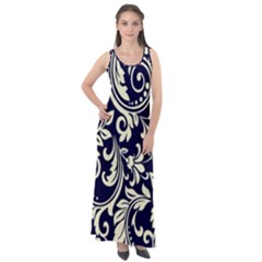 Blue Floral Tribal Sleeveless Velour Maxi Dress by ConteMonfrey