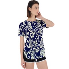 Blue Floral Tribal Perpetual Short Sleeve T-shirt by ConteMonfrey