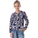 Blue floral tribal Kids  Long Sleeve Tee with Frill  View1