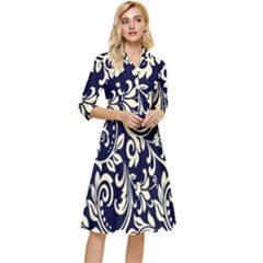 Blue Floral Tribal Classy Knee Length Dress by ConteMonfrey