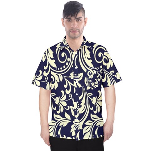 Blue Floral Tribal Men s Hawaii Shirt by ConteMonfrey