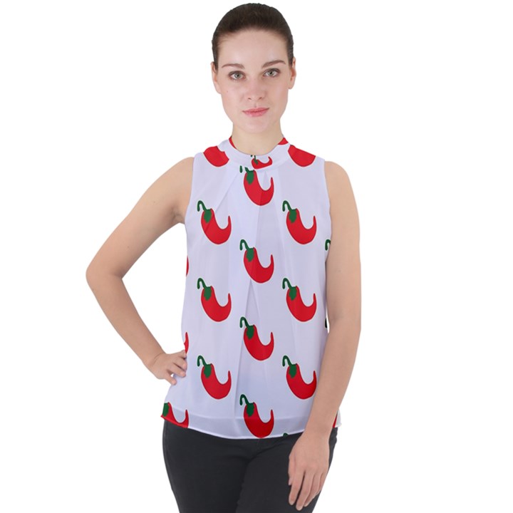 Small Peppers Mock Neck Chiffon Sleeveless Top