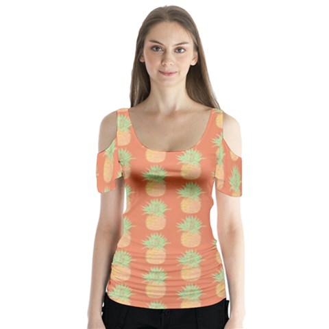 Pineapple Orange Pastel Butterfly Sleeve Cutout Tee  by ConteMonfrey