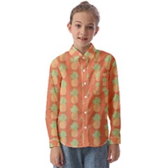 Pineapple Orange Pastel Kids  Long Sleeve Shirt by ConteMonfrey