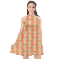 Pineapple Orange Pastel Halter Neckline Chiffon Dress  by ConteMonfrey