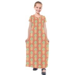 Pineapple Orange Pastel Kids  Short Sleeve Maxi Dress by ConteMonfrey