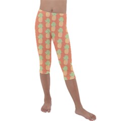 Pineapple Orange Pastel Kids  Lightweight Velour Capri Leggings  by ConteMonfrey