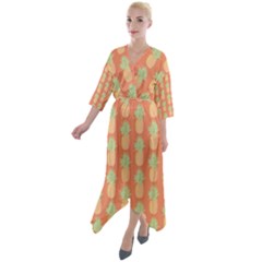 Pineapple Orange Pastel Quarter Sleeve Wrap Front Maxi Dress by ConteMonfrey