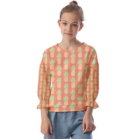 Pineapple Orange Pastel Kids  Cuff Sleeve Top by ConteMonfrey