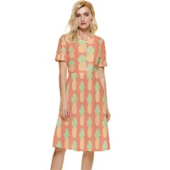 Pineapple Orange Pastel Button Top Knee Length Dress by ConteMonfrey