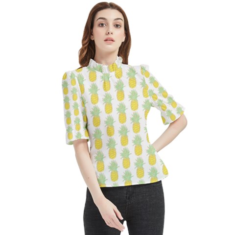 Pineapple Glitter Frill Neck Blouse by ConteMonfrey