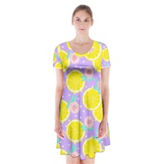 Purple Lemons  Short Sleeve V-neck Flare Dress by ConteMonfrey