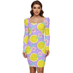 Purple Lemons  Women Long Sleeve Ruched Stretch Jersey Dress by ConteMonfrey