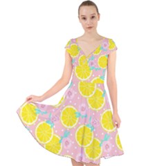 Pink Lemons Cap Sleeve Front Wrap Midi Dress by ConteMonfrey