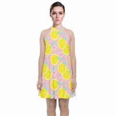 Pink Lemons Velvet Halter Neckline Dress  by ConteMonfrey