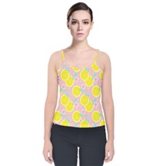 Pink Lemons Velvet Spaghetti Strap Top by ConteMonfrey