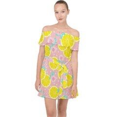 Pink Lemons Off Shoulder Chiffon Dress by ConteMonfrey