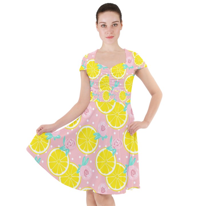 Pink lemons Cap Sleeve Midi Dress