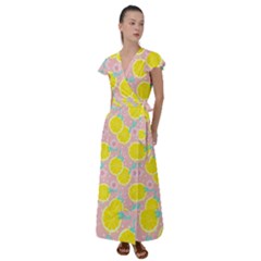 Pink Lemons Flutter Sleeve Maxi Dress by ConteMonfrey