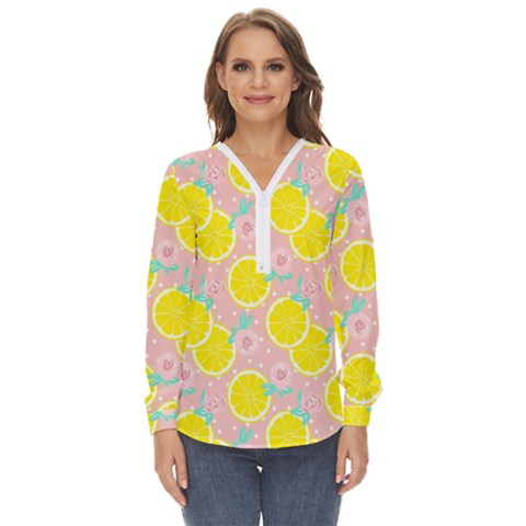 Pink Lemons Zip Up Long Sleeve Blouse by ConteMonfrey